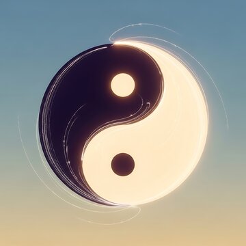 Glowing Yin Yang Symbol Floating on Soft Gradient Background