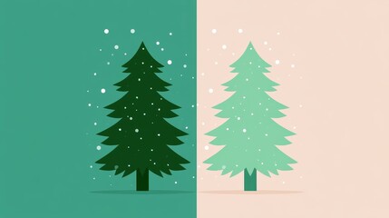 Fototapeta premium Evergreen pine symbol flat design front view snowy celebration theme animation Split complementary color scheme. 
