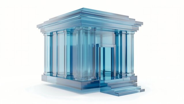 Classic blue glass greek temple bank building icon