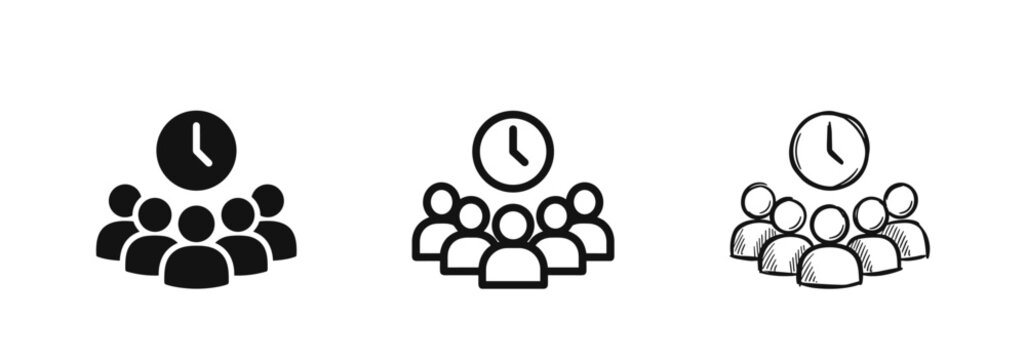 Team time management icons with clock and group of people
