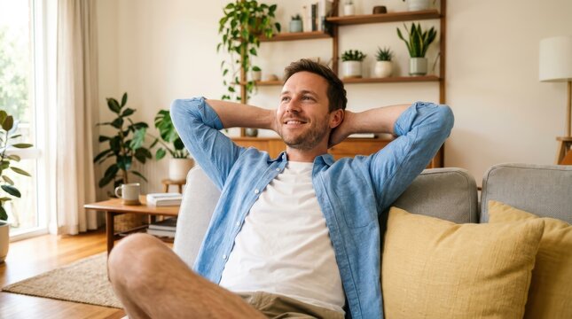 Happy man relaxing on the sofa at home