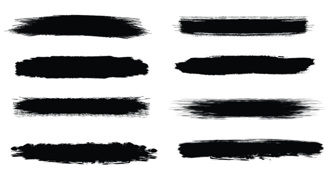 Black ink brush stroke collection. Grunge censorship bars for redacted text. Vector rough paint divider pack.