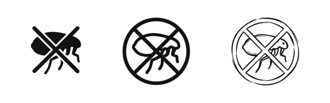 No Fleas or Pest Control Warning Icon Set