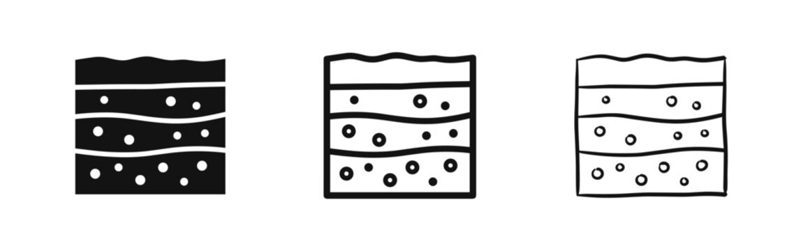 Geological layers icon set, soil cross section, earth strata symbols