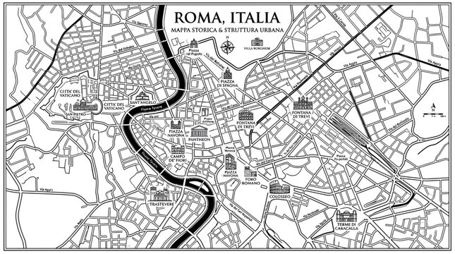 Rome Italy City Map - Historical Center and Urban Structure