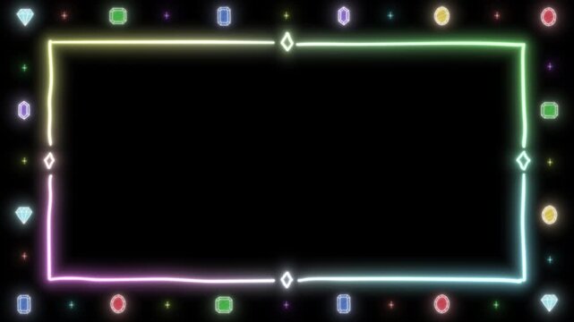 手描きの宝石がキラキラしてネオンのようにカラフルに光るループする透過枠