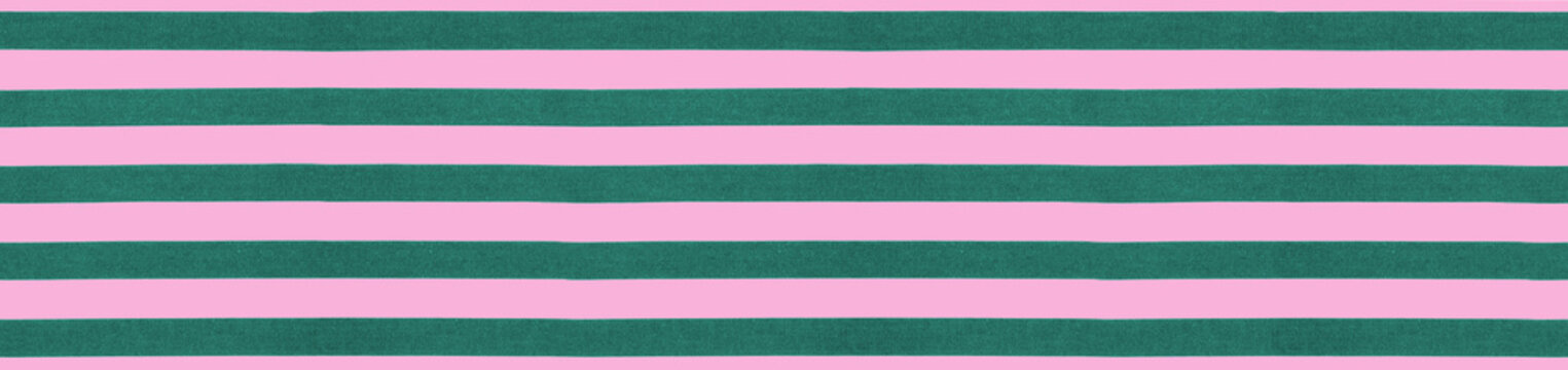 Wide horizontal stripe pattern on dark green and pink woven fabric