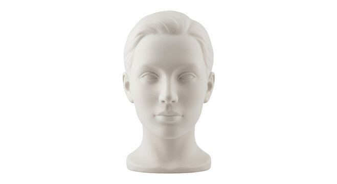 Clean white mannequin head with short hair and neutral expression