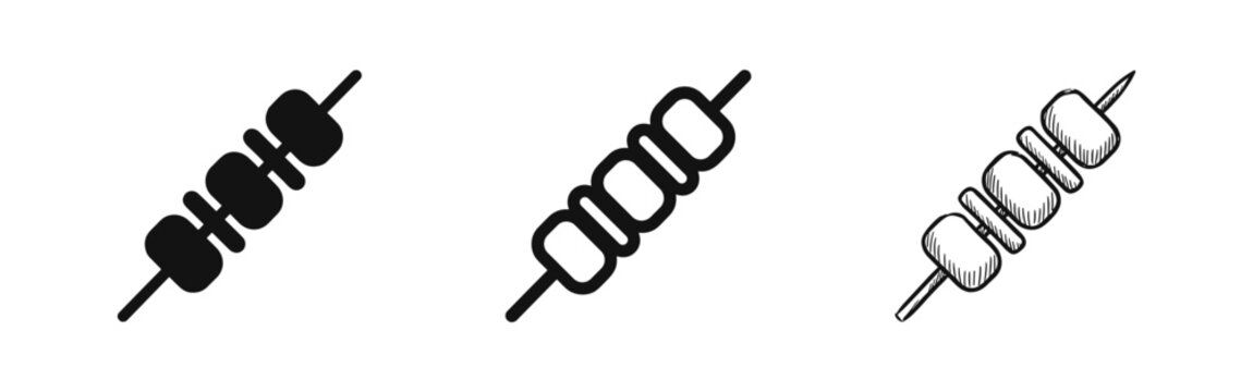 Shish kebab or food skewer icon set