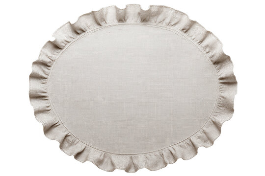 oval linen placemat with ruffled border isolated on white background, Clipping Path, png