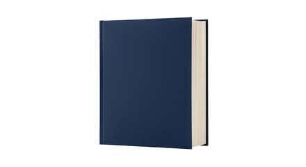 A closed, hardcover navy blue book standing upright on a white background © Sapphire