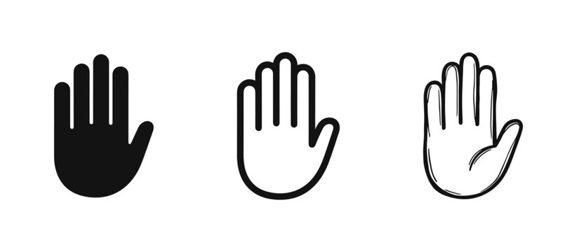 Hand palm open stop gesture icon set, hand signs for user interface