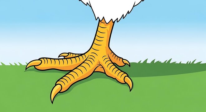 Cartoon eagle claw standing on green grass illustration with illustration