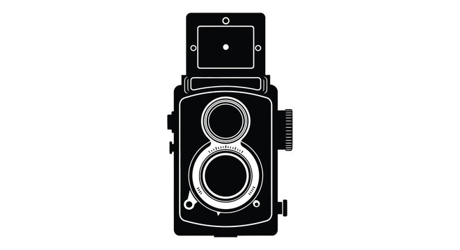 Vintage Twin Lens Camera Silhouette On White Background