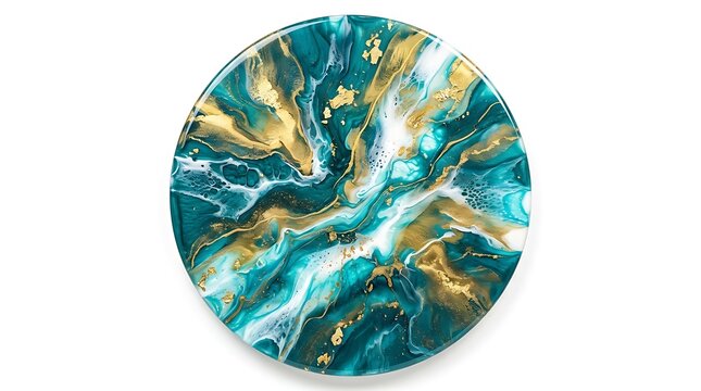 Teal and gold abstract art plate