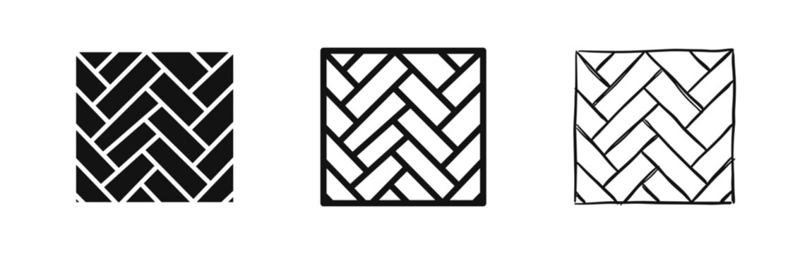 Set of Herringbone Pattern Icons, Silhouette, Line Art, and Hand Drawn Sketch Styles