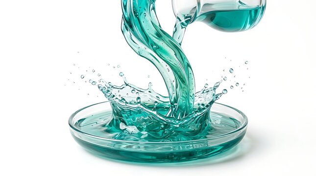 Teal liquid pouring into a petri dish