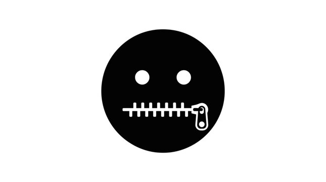 World Emoji Day, Emoji, Emoji silhouette, Censored face, zipped mouth, black circle, white zipper, emoticon isolated on White Background , Emoji icon, Emoticon, Reaction icon, Emotion symbol