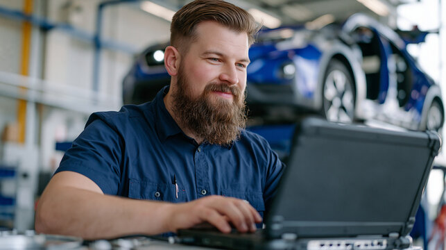 Transportation safety investigator reviewing autonomous vehicle sensor log anomalies on a ruggedized laptop at a highway testing facility, vehicle with removed door panels elevated on a platform beh