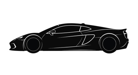 Obraz premium Side profile silhouette of a modern high-performance sports car, sleek aerodynamic supercar vector illustration isolated on a white background for automotive design and racing graphics.