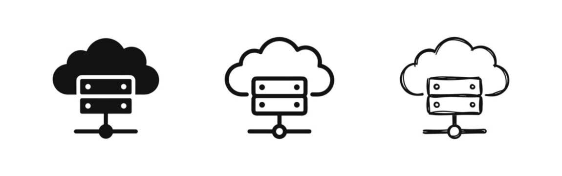 Cloud server network icon set, data storage and cloud computing symbols