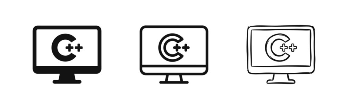 C++ Programming Language and Computer Coding Icons Set