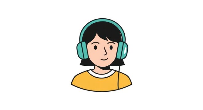 Young woman wearing headphones listening to music illustration.