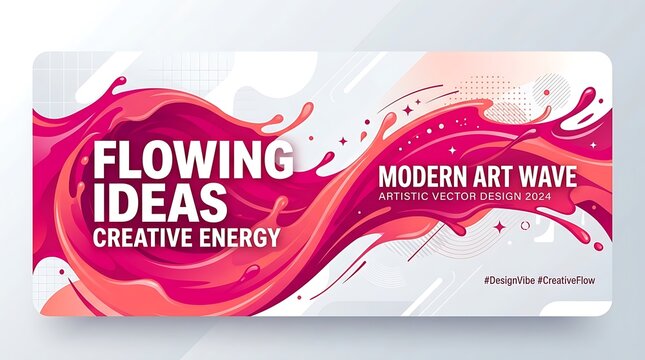 Bold writing, a contemporary vector banner, and a flowing pink paint wave