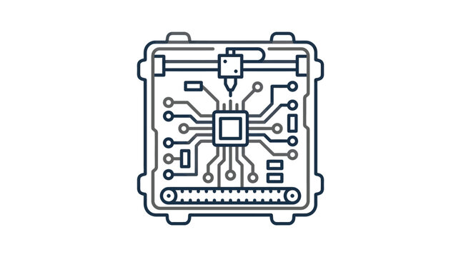 Creative Minimalist Line Drawing of a Raspberry Pi Circuit Board with Microchip and Connectors with high quality professional line art symbols for modern creative design and digital branding projects