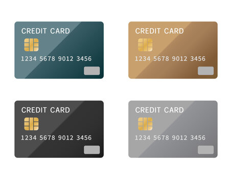 Glossy credit card set with realistic reflections