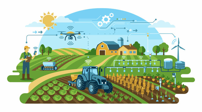 Smart farm uses drone tractor and sensors for efficient agriculture