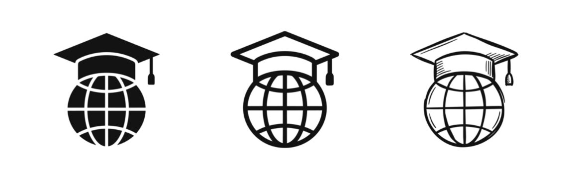 Global education icon with graduation cap and globe