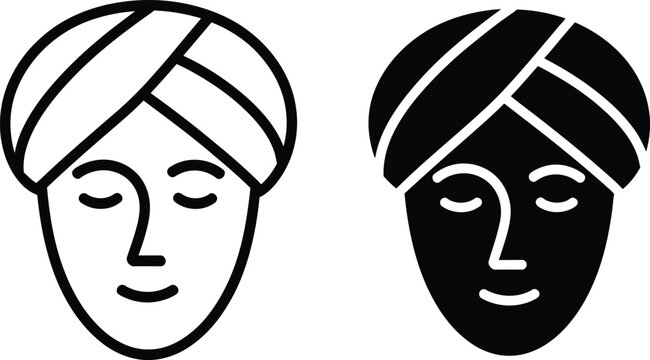 Minimalist turban head portrait with closed eyes in positive contrast style