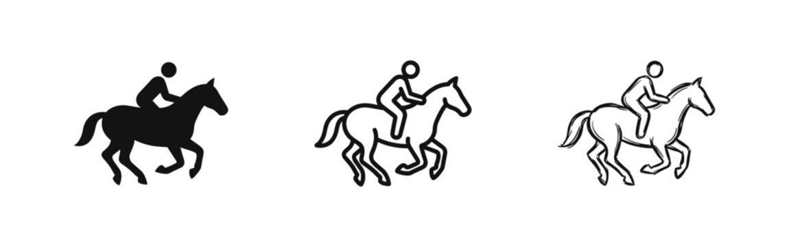 Horseback Rider Icons Set, Equestrian Sports and Animal Riding