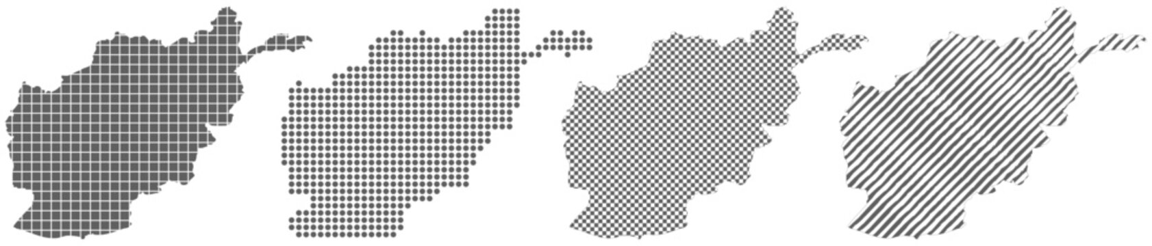 Afghanistan map collection with grid dotted halftone cross hatch and diagonal stripe patterns vector illustration