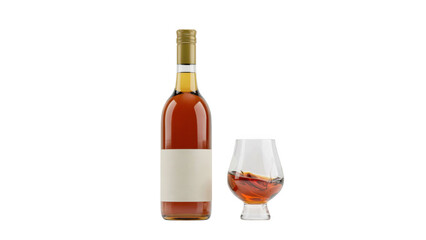 Obraz premium Bottle of cognac with a glass of brandy isolated on transparent background