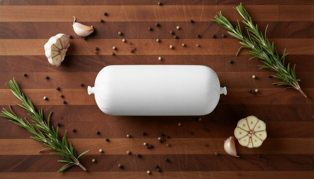 Fresh ground beef with herbs on rustic oak