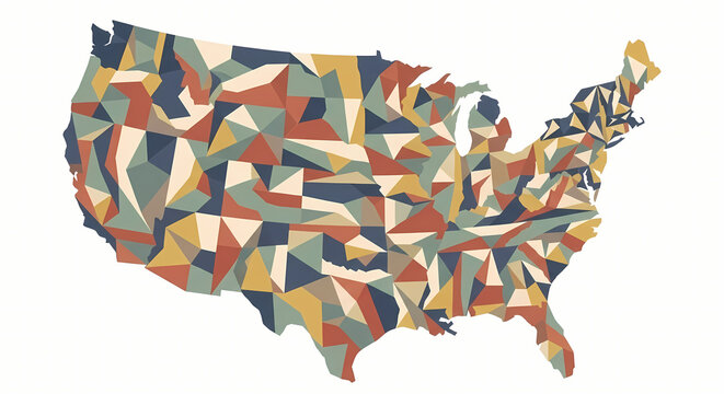 Low poly map of USA with colorful geometric triangles for presentation and banner design