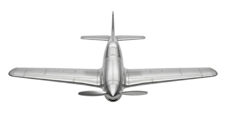 Classic silver propeller airplane viewed from the front on a white background © Sapphire