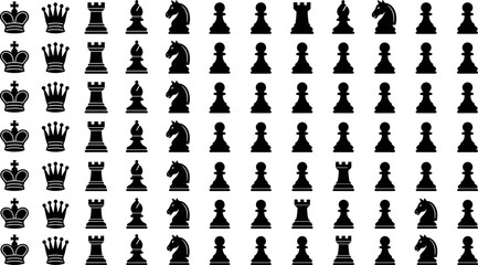 Complete set of black chess piece silhouettes isolated on white background vector icons for strategy and board game graphic design concepts. © AFSANA AKTER
