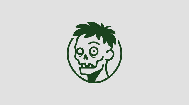 Cartoon Zombie Face Icon, Spooky Halloween Character Illustration