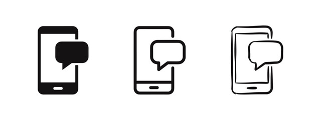Mobile phone with message bubble notification icon set © drawing lines
