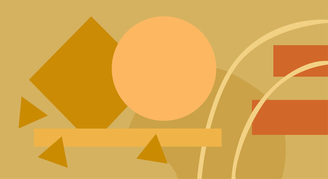Composici&oacute;n abstracta de formas geom&eacute;tricas con c&iacute;rculo rombo y l&iacute;neas sobre fondo ocre