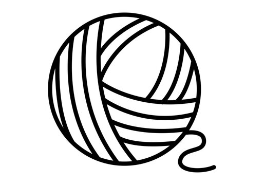 Icono de ovillo de lana redondo con un hilo suelto en color blanco y negro