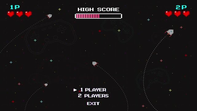 Level up. pixel art 8 bit. Retro Futurism Sci-Fi Background. glowing neon grid. and stars from vintage arcade computer games.
