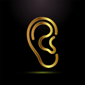 Minimalist graphic design with golden ear symbol on black background artwork element.