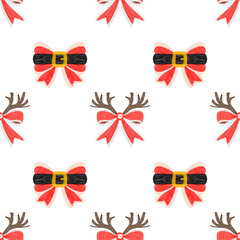 Christmas seamless pattern with Santa belt bows and reindeer antler ribbons © Sangduan