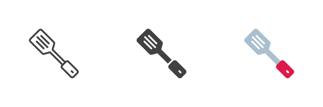 Kitchen spatula icon, kitchen spatula icon in line, solid and flat color, colorful vector sign and symbol for barbecue, grilling, cookout menu or kitchen design.
