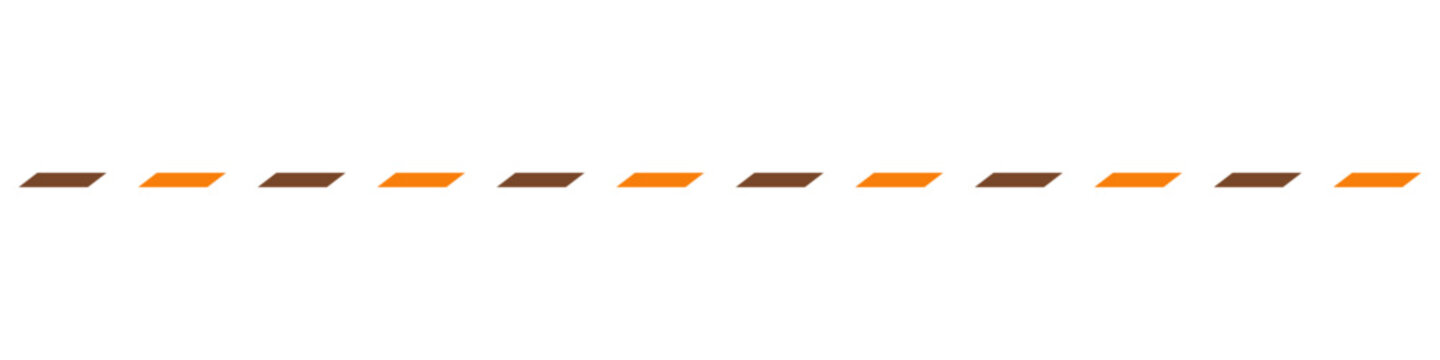 Horizontal dashed line with alternating brown and orange parallelograms, isolated on a white background