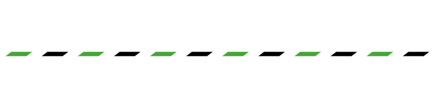 Horizontal dashed line composed of alternating green and black parallelograms on a white background